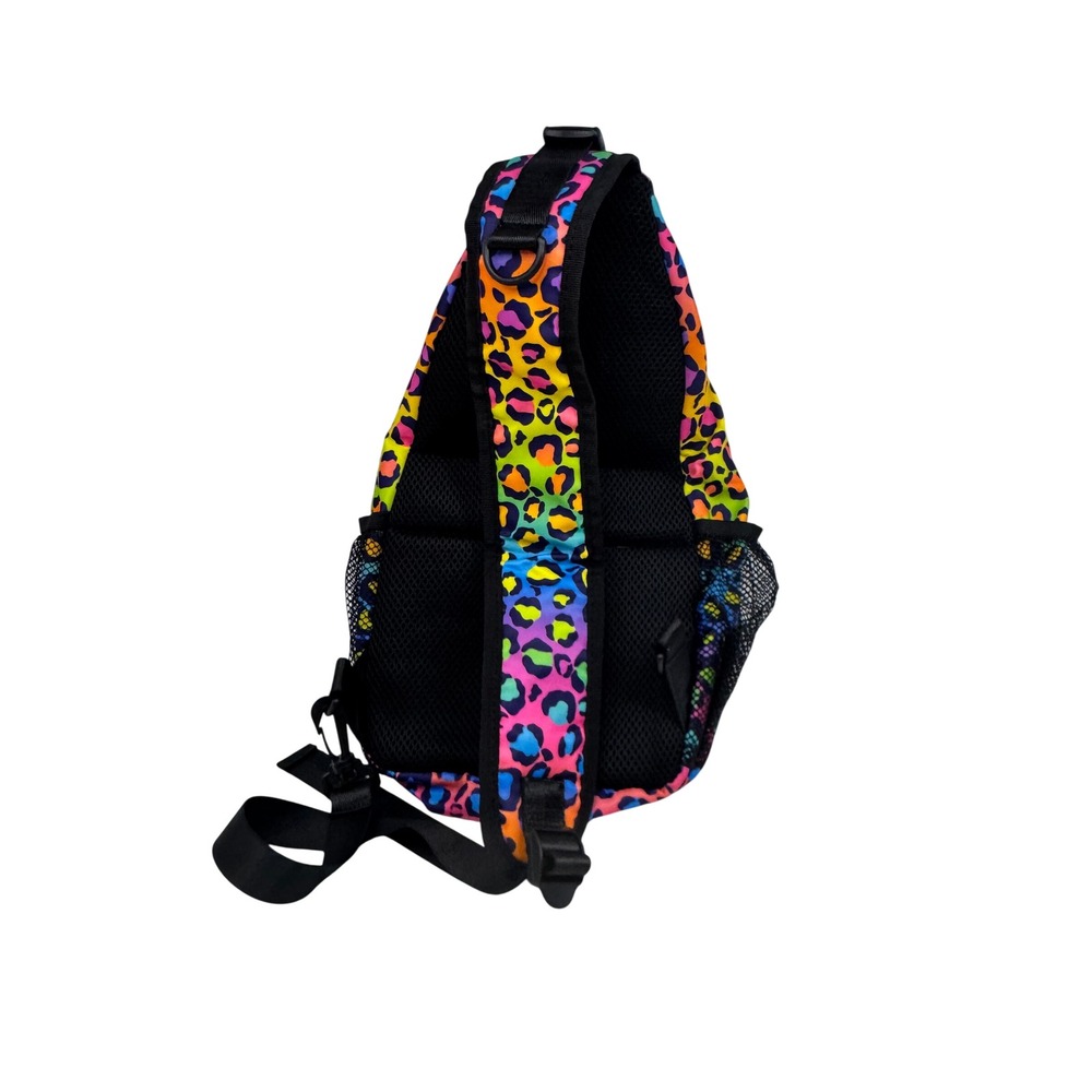 Rainbow Leopard Print Sling Bag Crossbody Backpack Multicolor Neon Animal Print - Picture 2 of 6